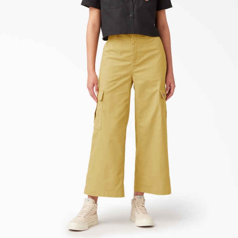 Dickies Tan Khaki Cropped Wide-Leg Cargo Pants